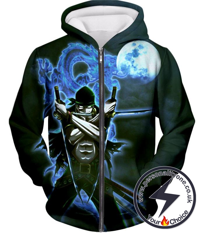 One Piece Best Swordsman Roronoa Zoro Awesome Action Zip Up Hoodie